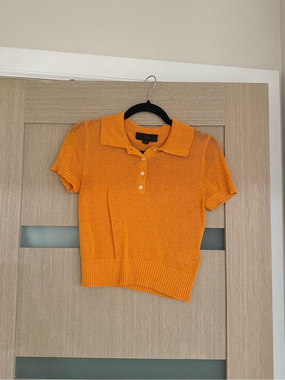 Zara Short-Sleeve Polo Top in Orange